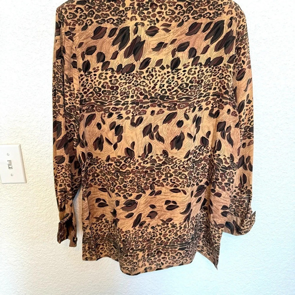 VTG Piano Women's Large 100% Silk Animal Print Leopard Button Down Shirt 70's - Picture 5 of 9